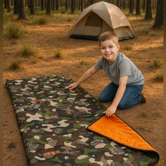 Other - Kids Sleeping Bag Camouflage Youth Camping Lightweight Army Green Orange 56x26”